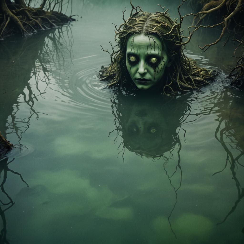 Eerie Pool: Surreal Fairy Confronts Evil Being