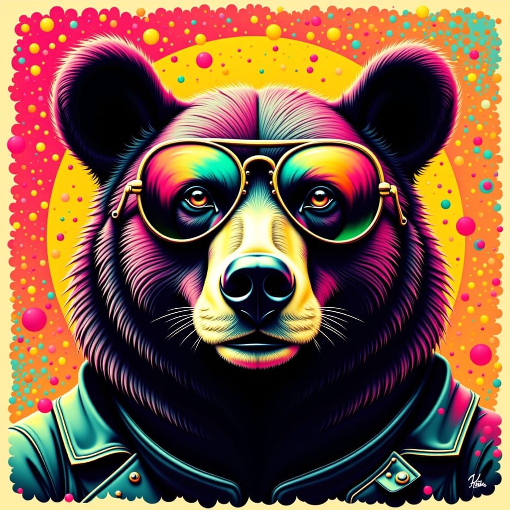 Pop Art Bear with Aviator Sunglasses