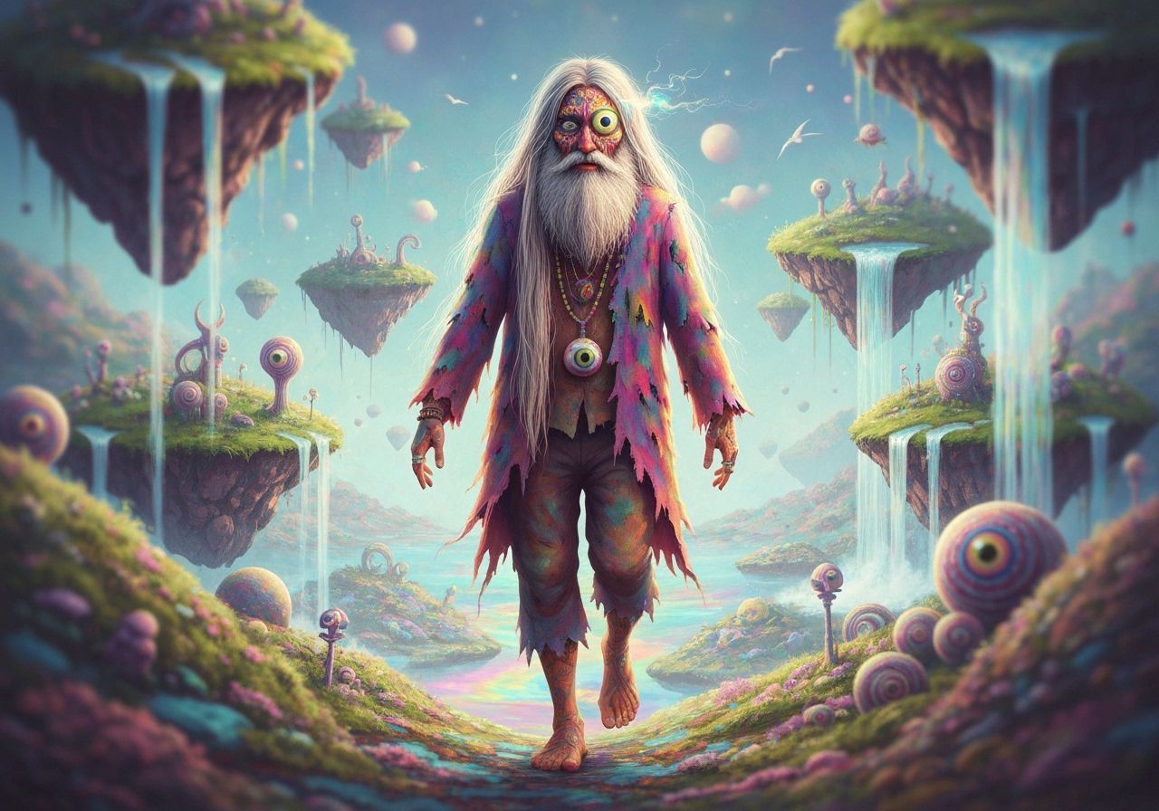 Psychedelic Old Flattop in a Swirling Scene