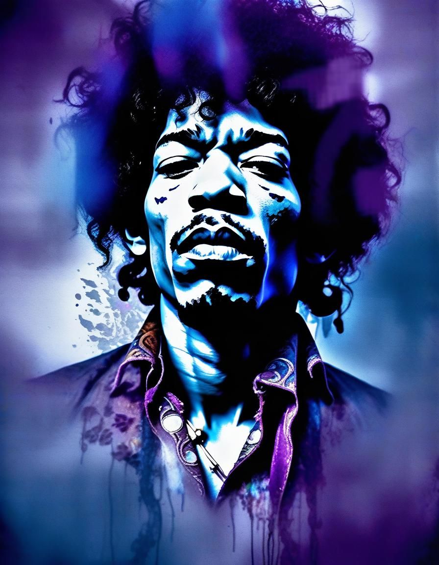 Moody Double Exposure Portrait of Jimi Hendrix