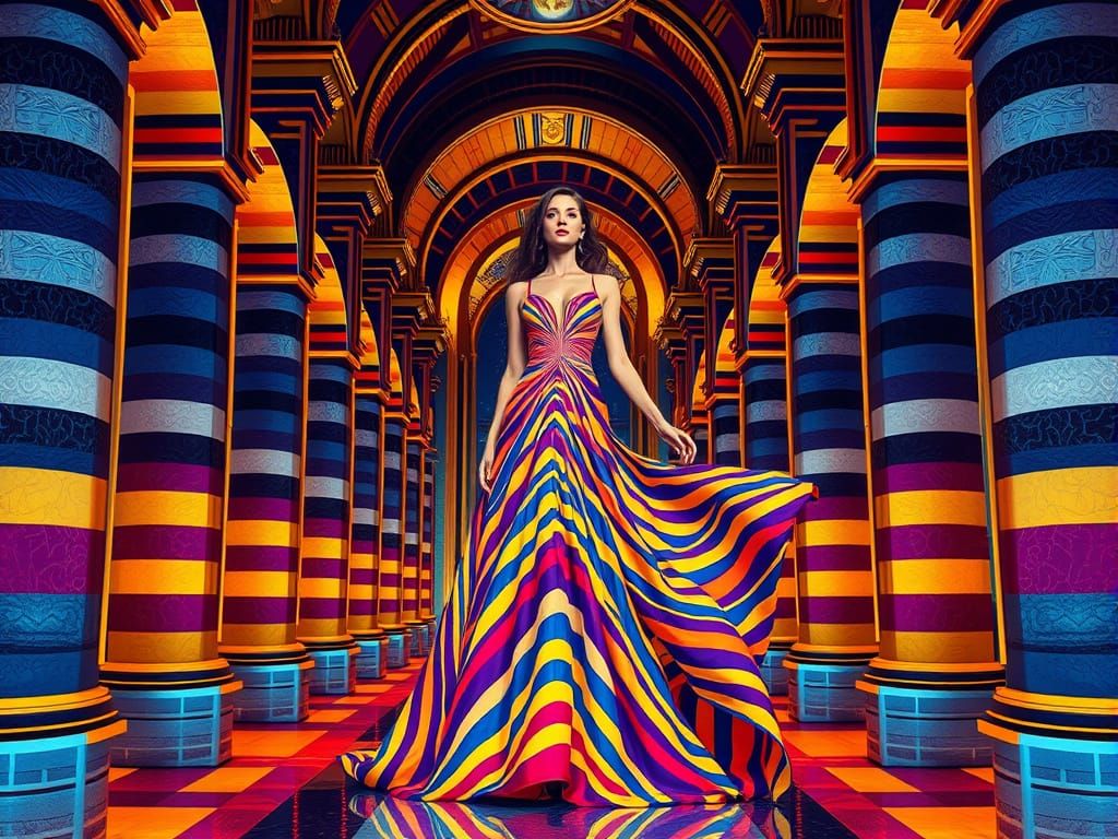 Maximalist Sci-Fi Goddess in Striped Opulence