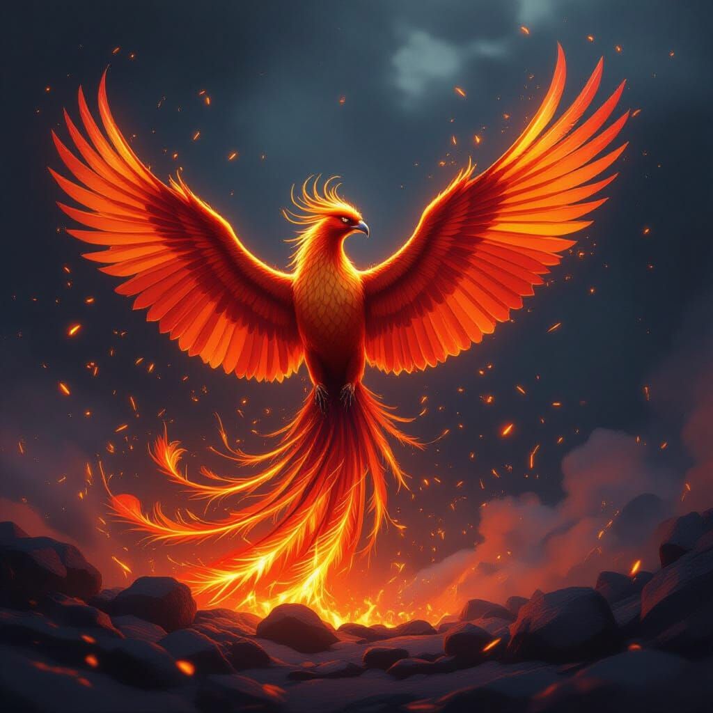 Majestic Phoenix Rising from Ashes