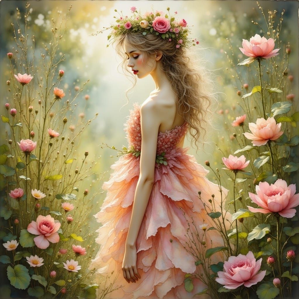 Enchanted Garden Goddess in Soft Peach and Lavender