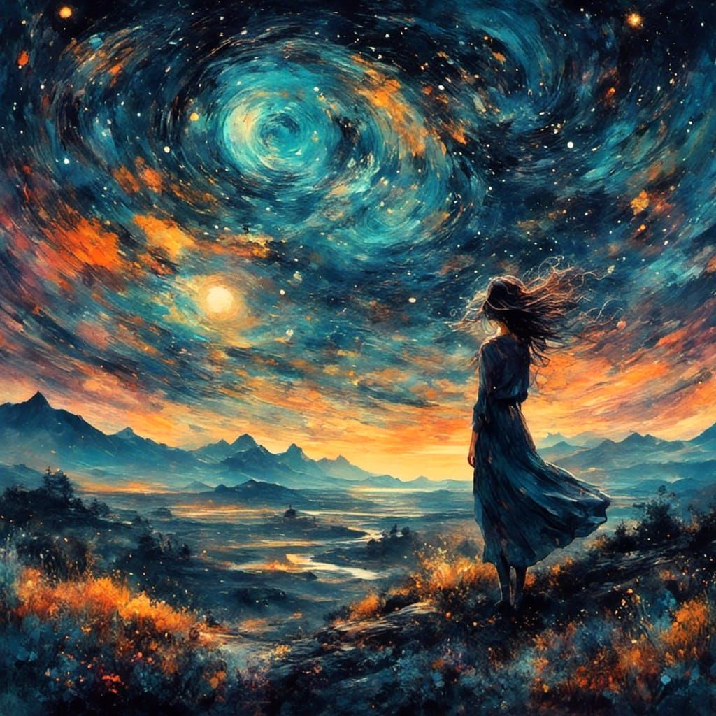 Swirling Dreamlike Landscape in Oil Painting Style