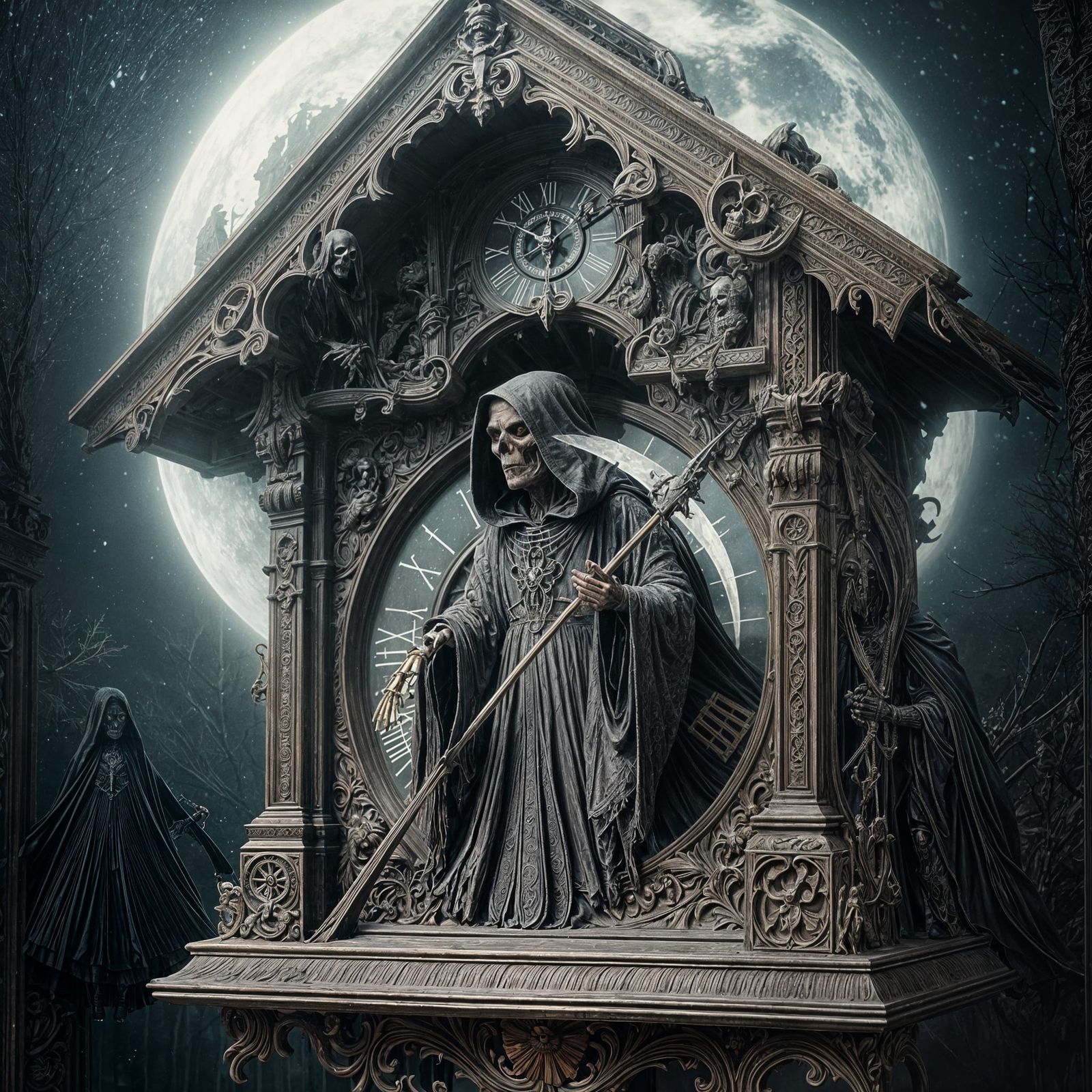 Gothic Cuckoo Clock Unveils Grim Reaper
