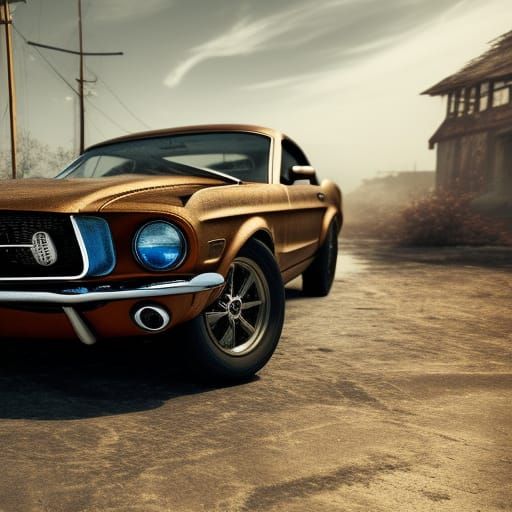 Rusted Ford Mustang: Detailed Matte Painting