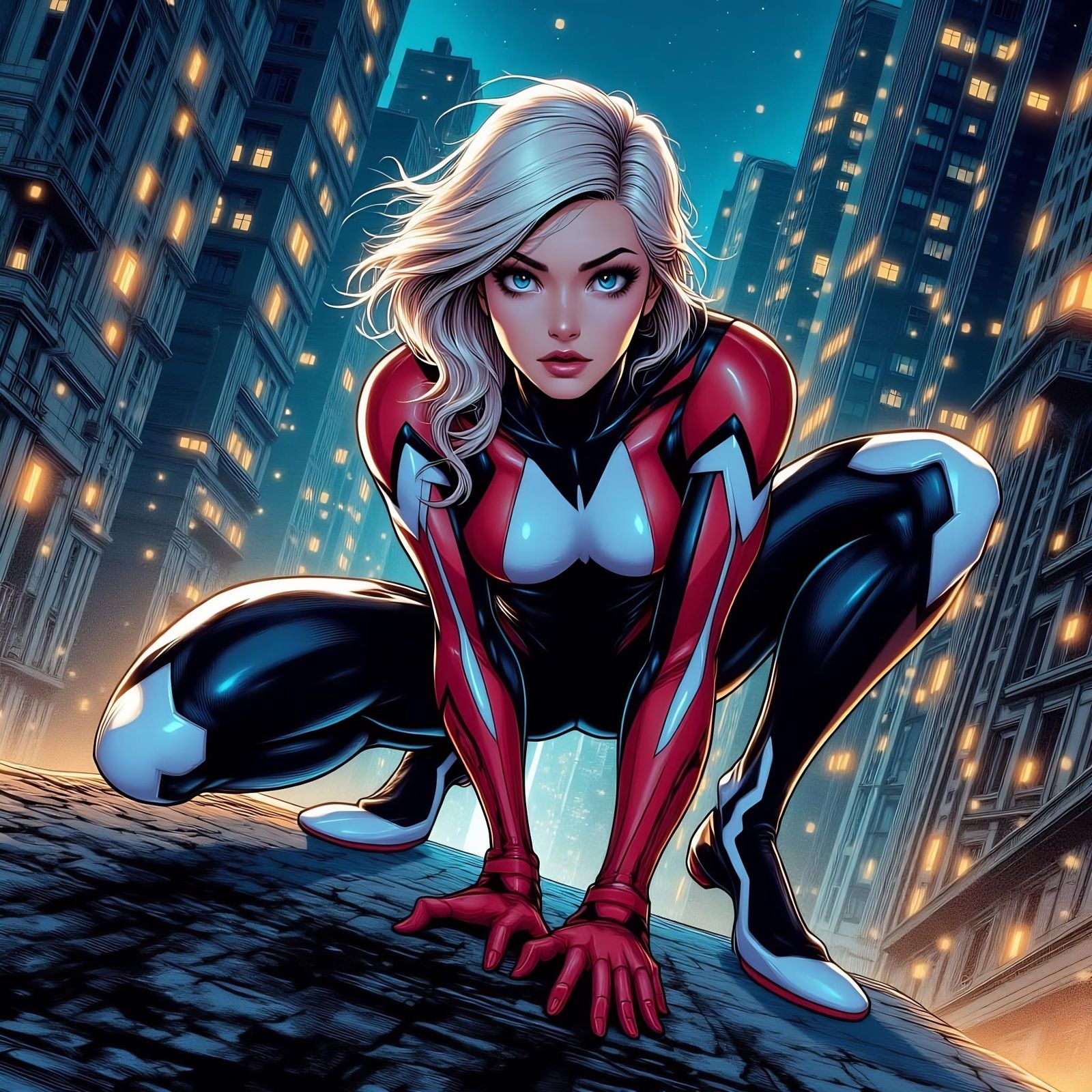 Spider-Gwen on Rooftop, Comic Book Style