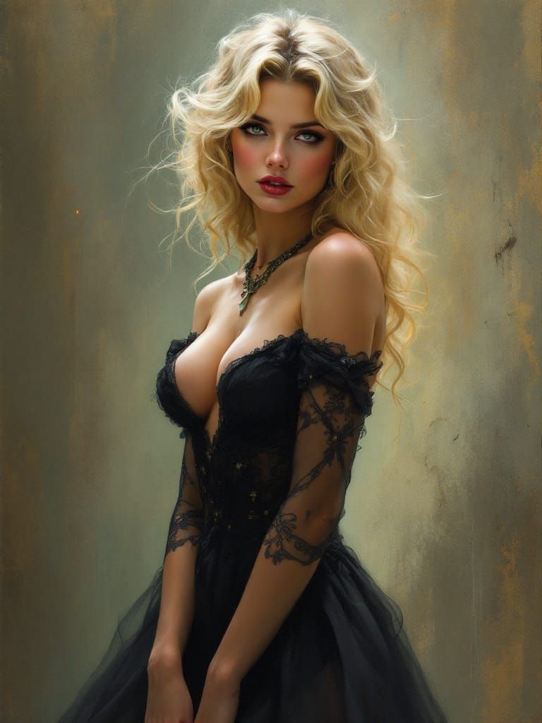 1950s Pin-Up in Art Nouveau Style