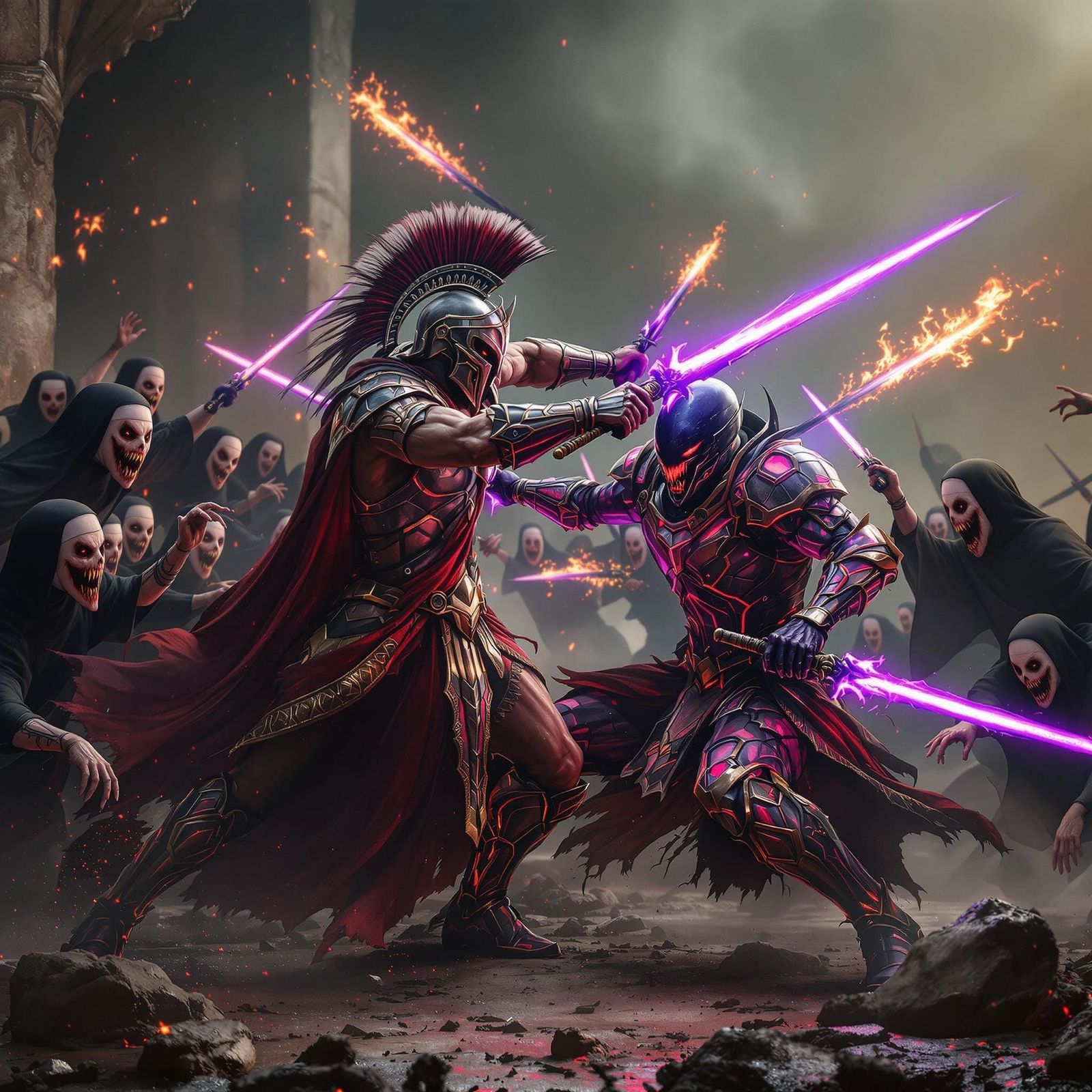 Eerie Sci-Fi Battle Between Spartan King and Alien