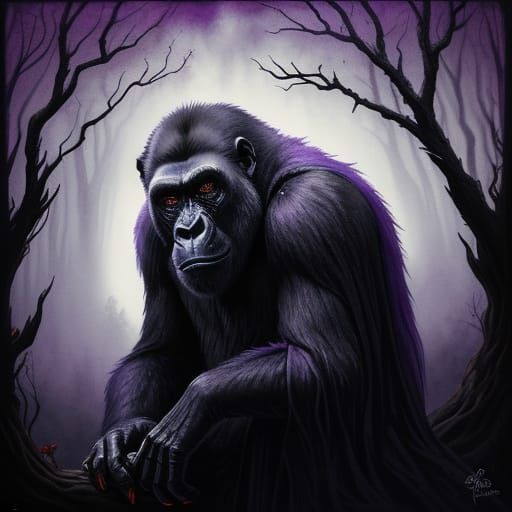 Regal Gorilla in Vampire Costume, Dark Folk Art