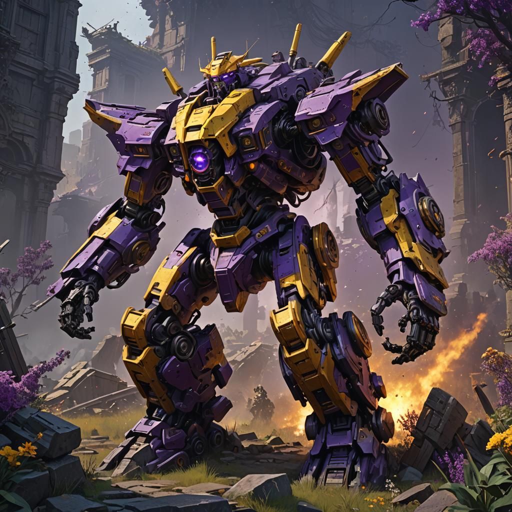 Haunted Mecha Battle in Graveyard: Dark Fantasy Art