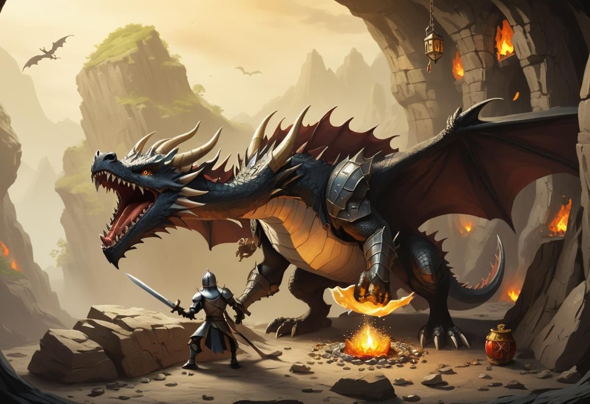 Dragon Defends Treasure from Fox Knight