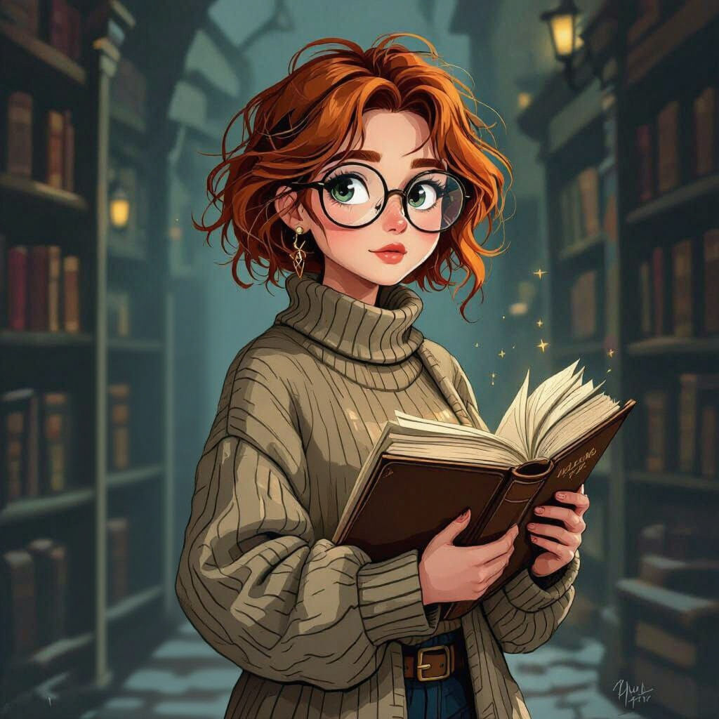 Miskatonic Student: Bookworm in Surreal Noir Style