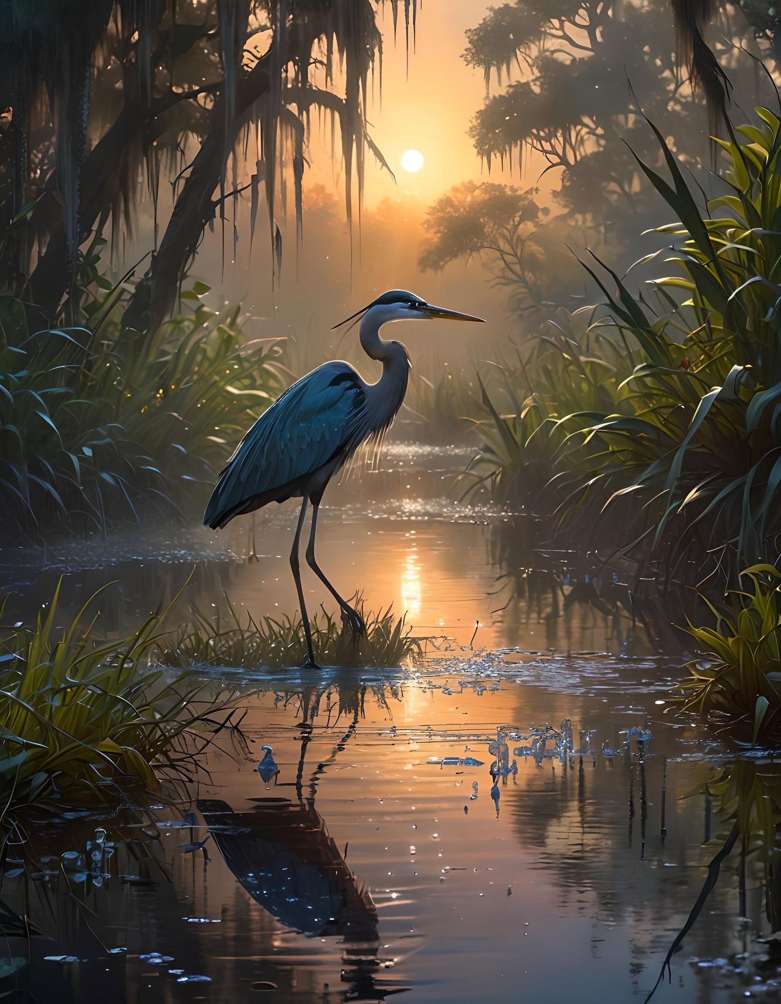 Ethereal Everglades Heron in Shimmering Light