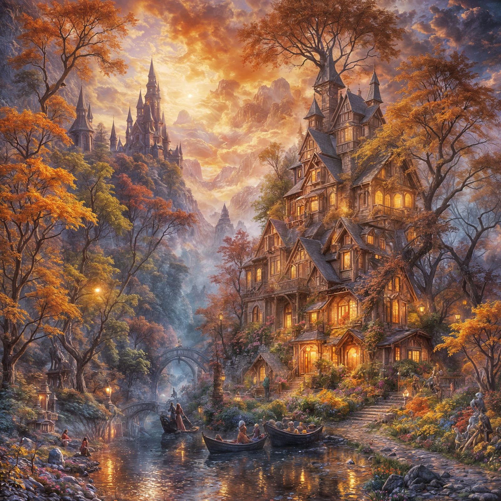 Small Village with Enchanted Trees