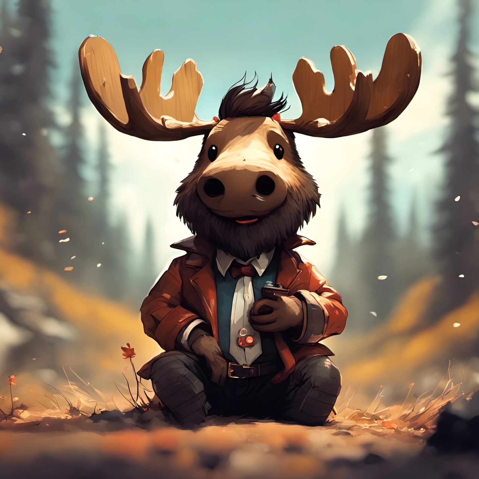 Adorable Anthropomorphic Moose with Mustache in 3D