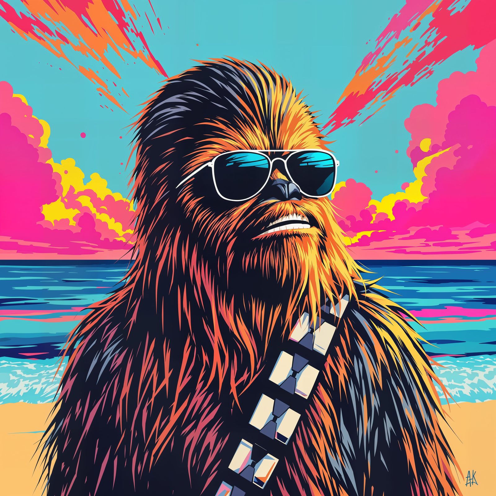 Chewbacca at the Beach in Pop Art Style
