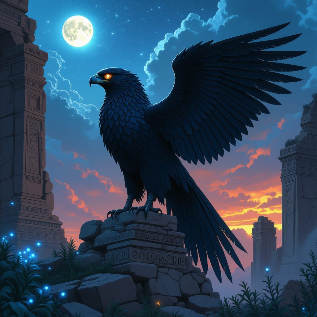 Majestic Griffin Perched on Ancient Ruins