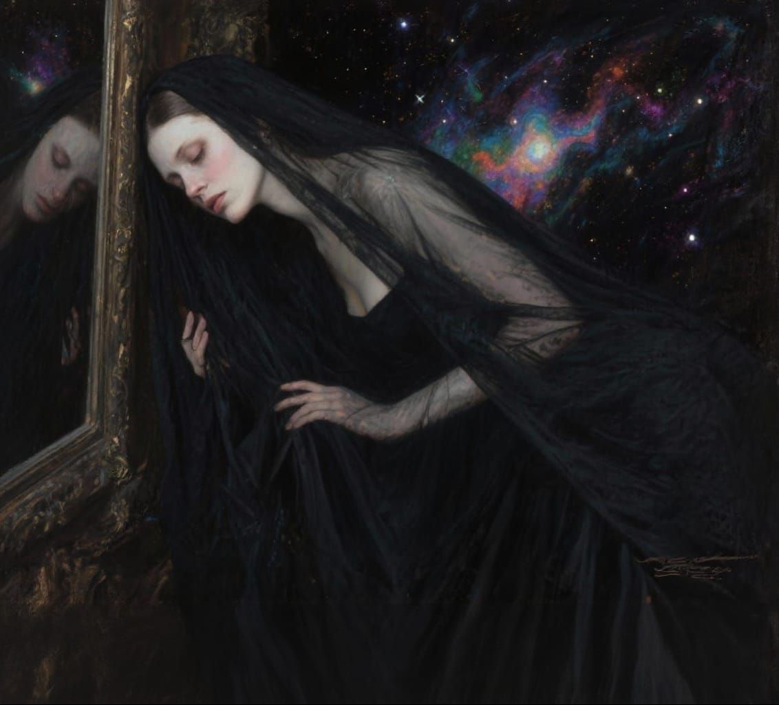 Gothic Woman in Black Sheer Material