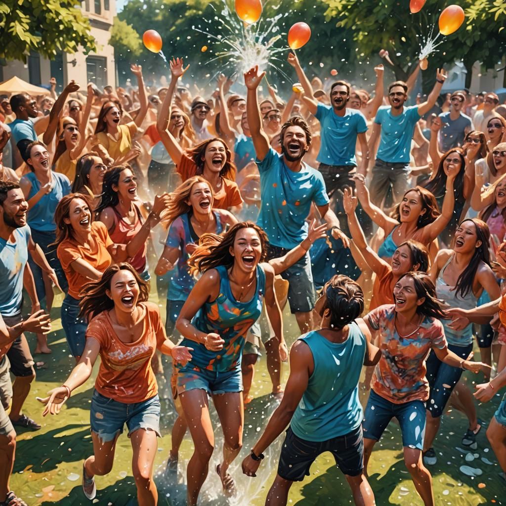 Joyful Water Balloon Fight in Splash Art Style