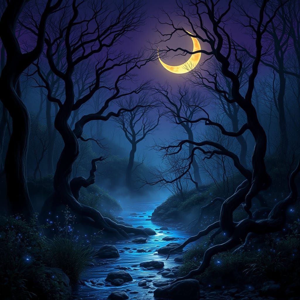 Moonlit Forest Shrouded in Mystical Veil
