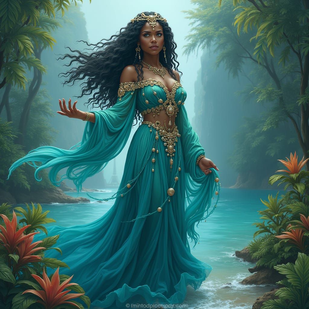 Majestic Water Spirit Dances with Tropical Whimsy