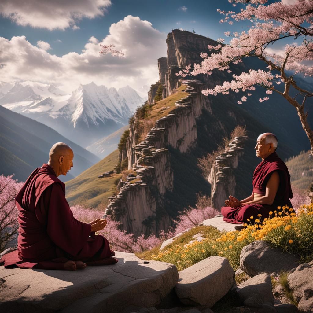 Tibetan Monks Meditating in the Himalayas