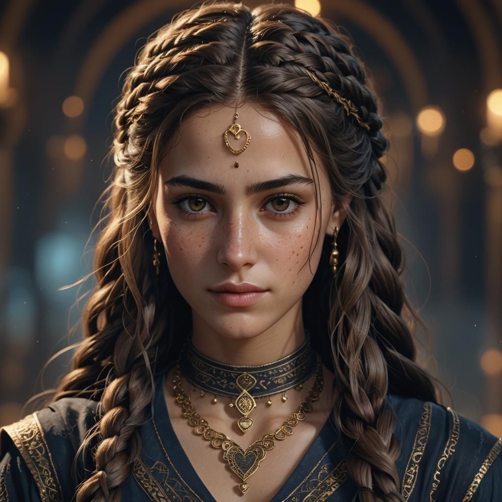 Hyperrealistic Portrait of a Braided Young Woman