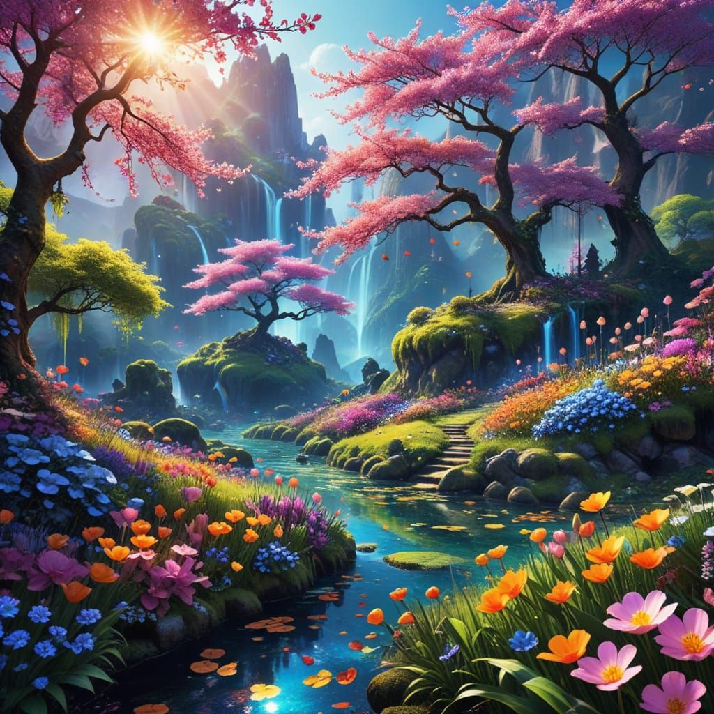 Vibrant Fantasy Floral Utopia in Paradise