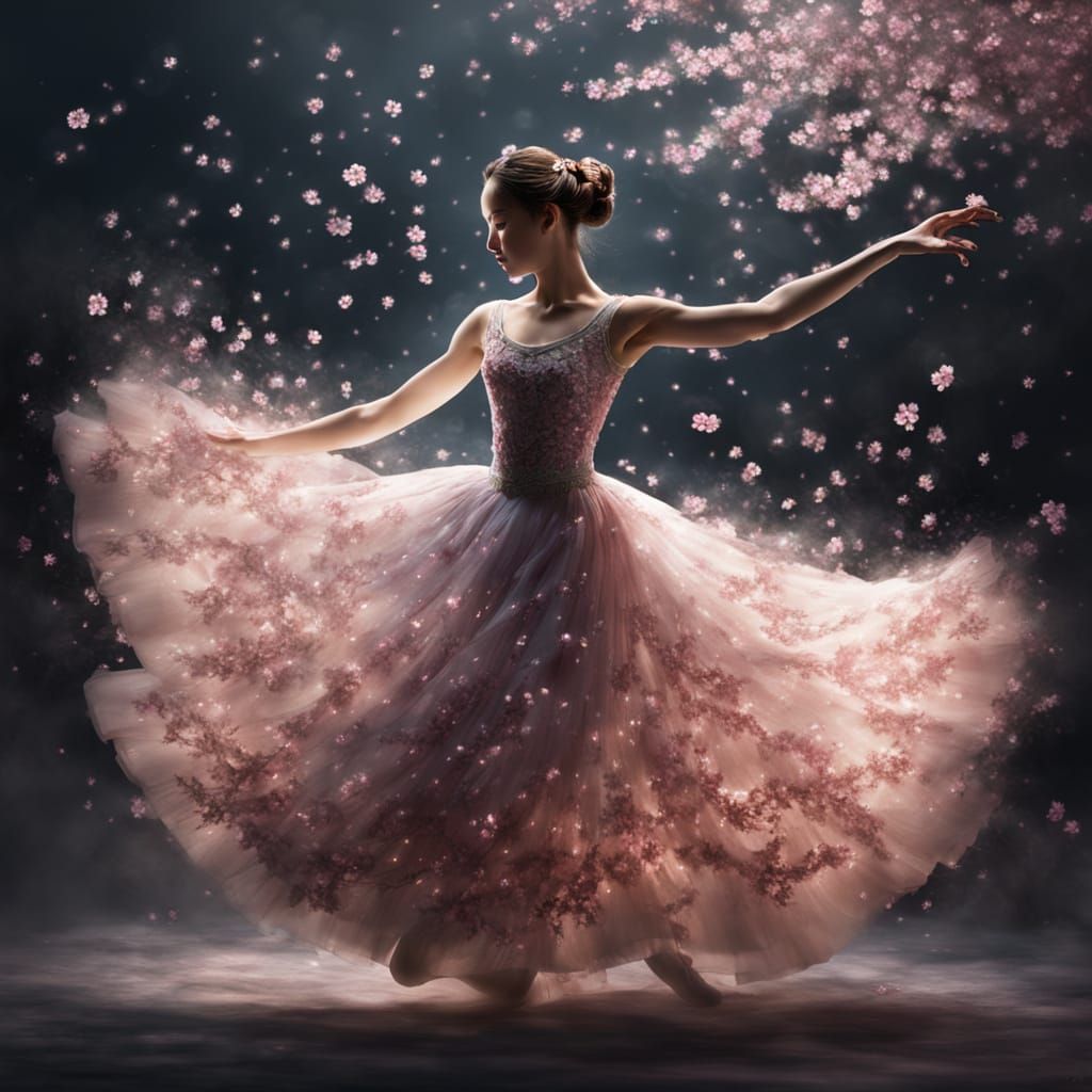 Ballerina in Cherry Blossom Gown under Spotlight