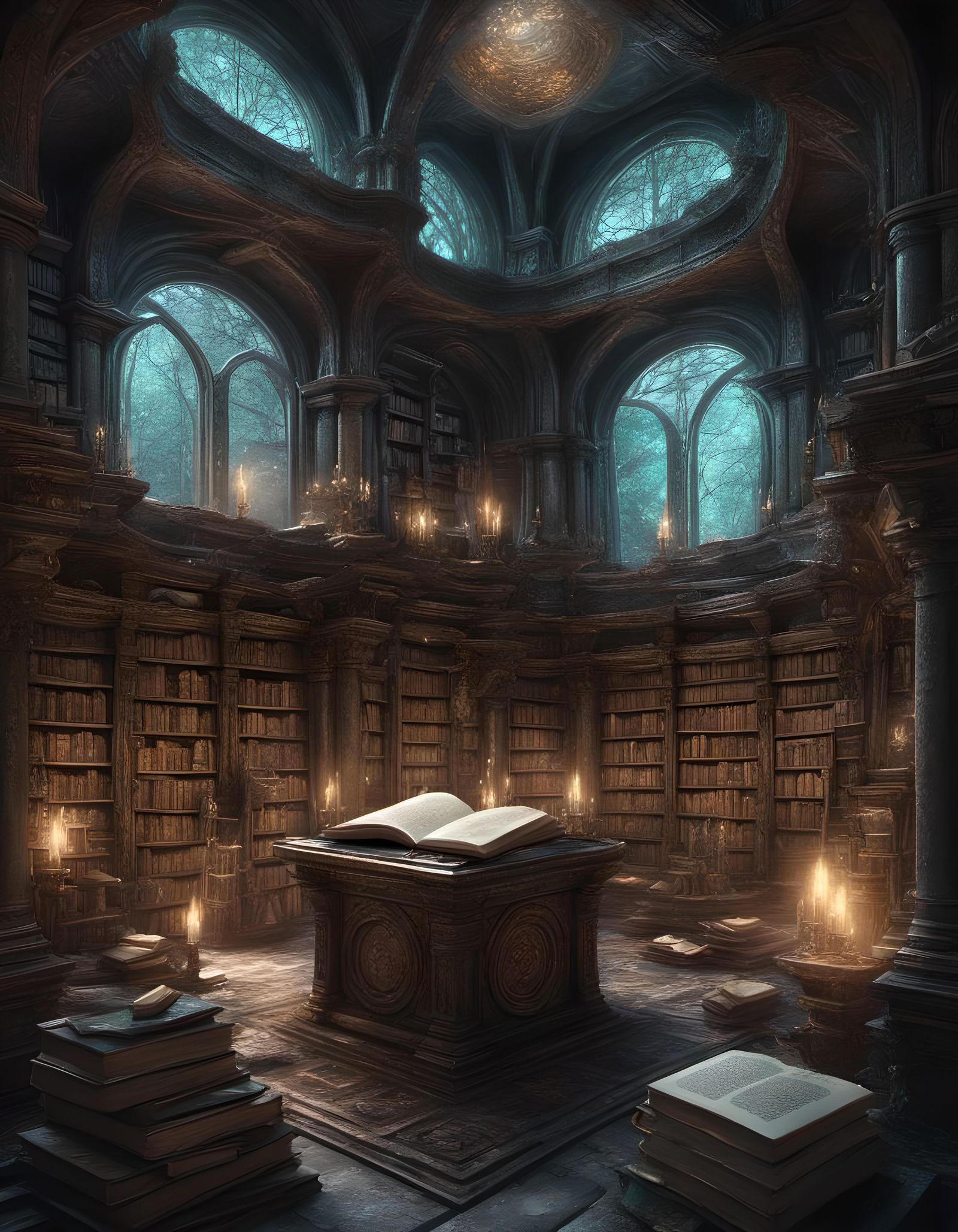 Enchanted Library with Interdimensional Portals
