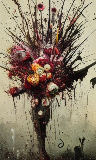 Horrific Exploding Zombie Lily Bouquet in Mixed Media