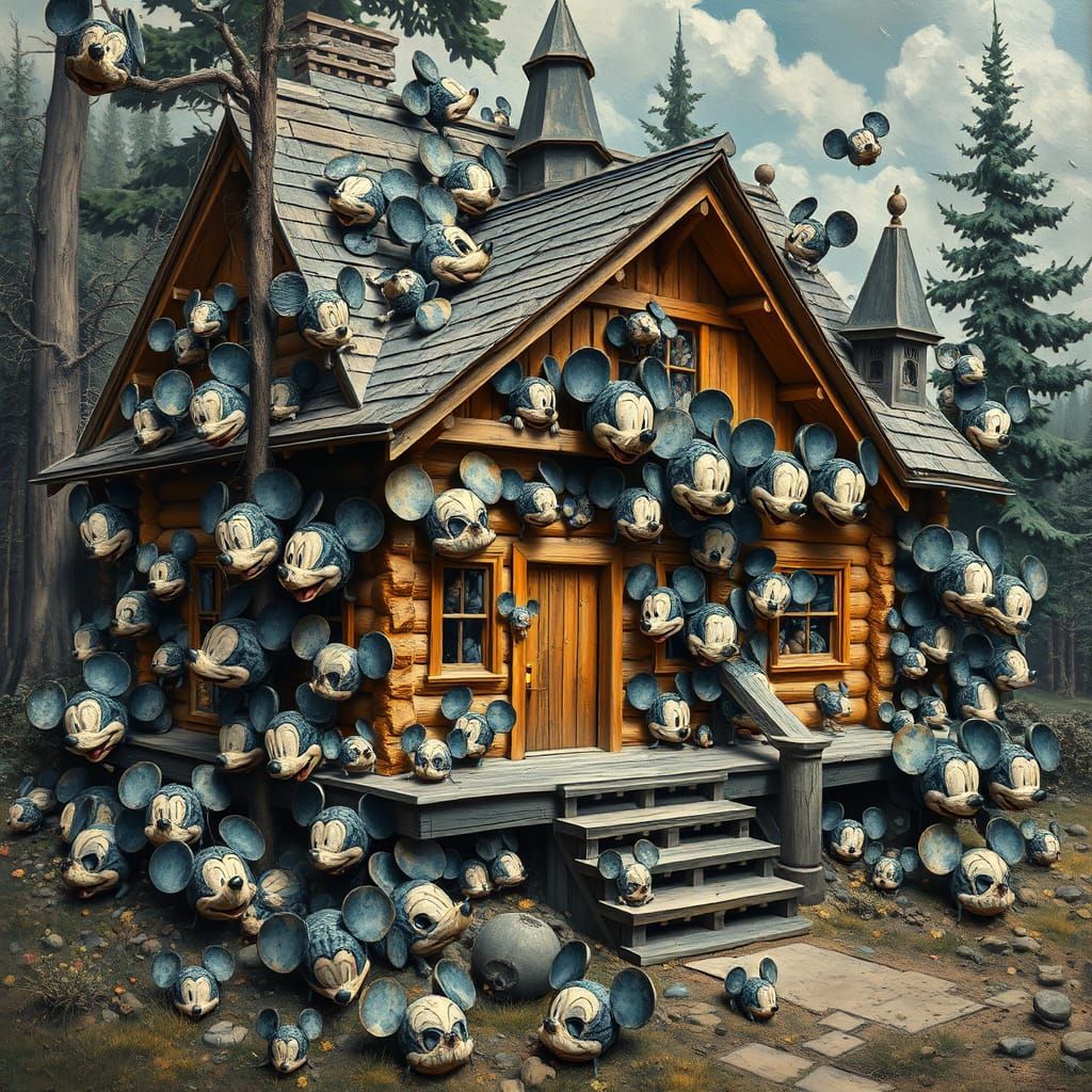 Surreal House Overrun by Distorted Mickey Shapes
