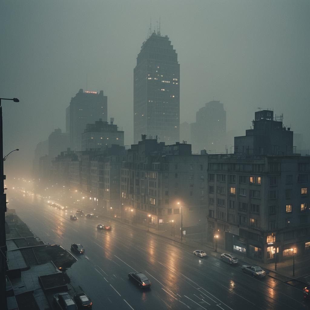 City Twilight Fog: Cinematic Urban Landscape
