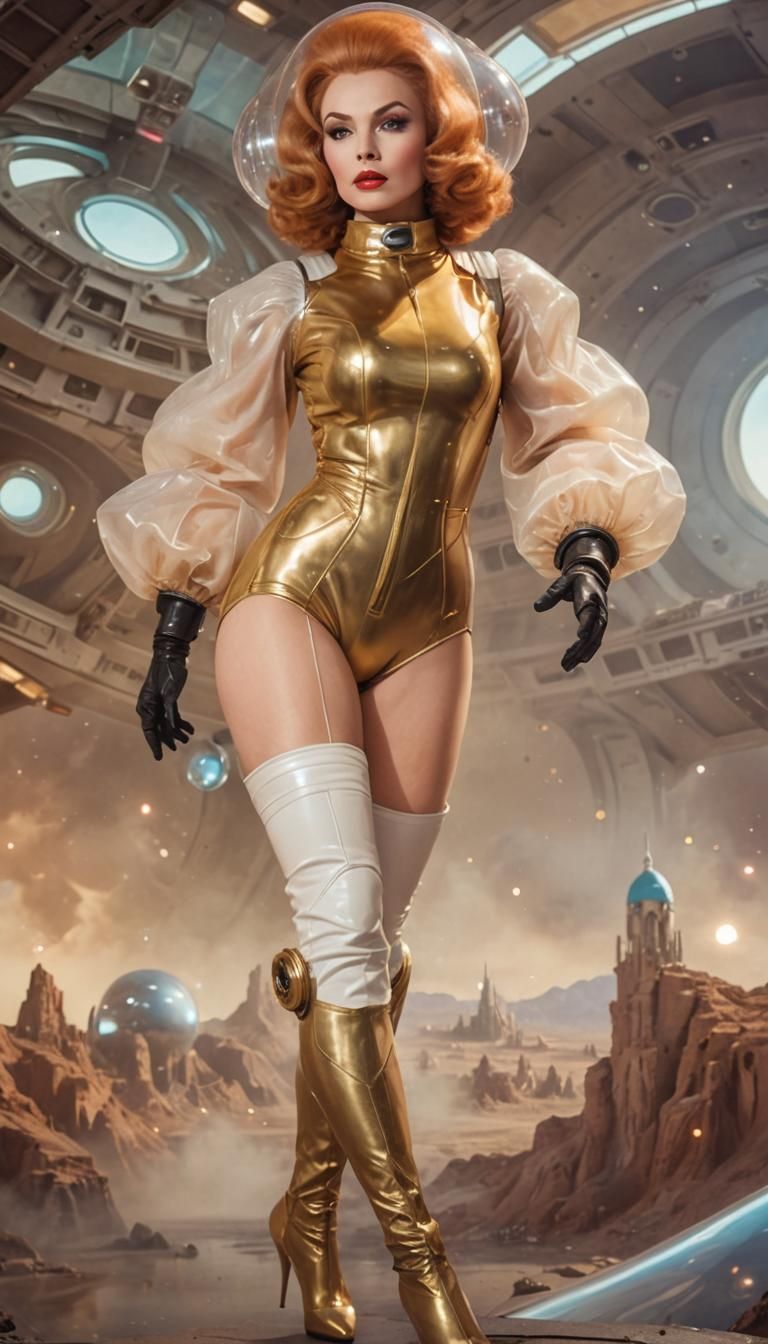 Retro Sci-Fi Portrait of Woman in Space Suit