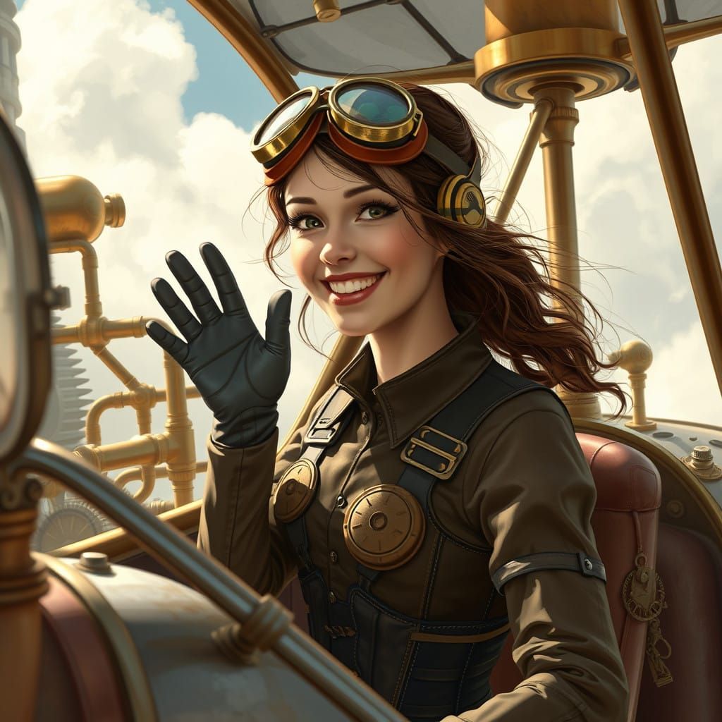 Steampunk Aviatrix in Industrial Futurism