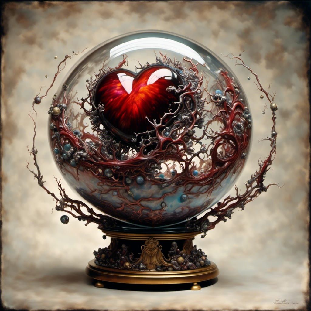 Heart Inside Crystal Sphere with Life Swirling Through