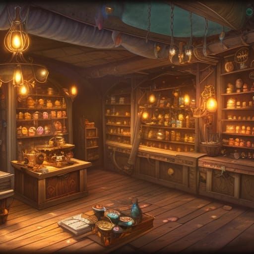 Detailed Witchy Potion Shop Concept Art
