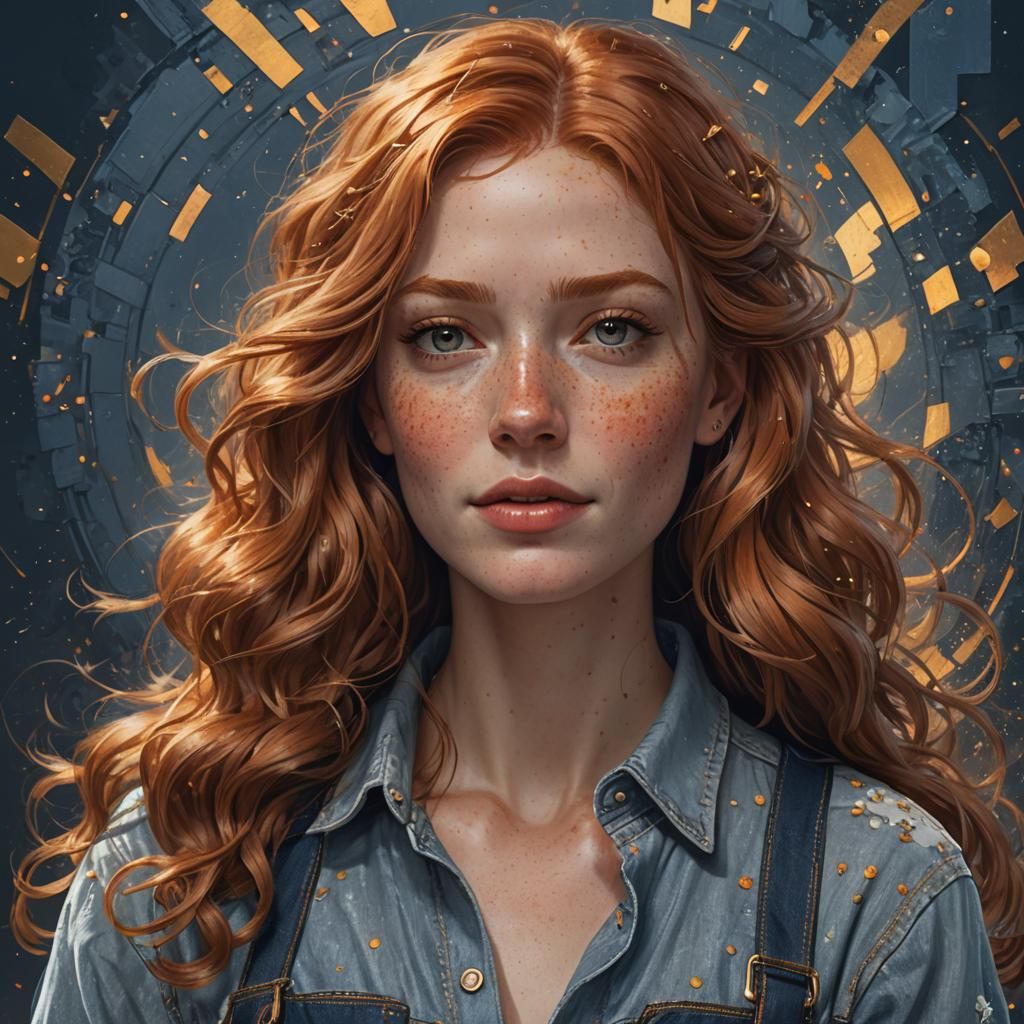 Ginger Haired Girl Portrait in Hyperdetailed Style