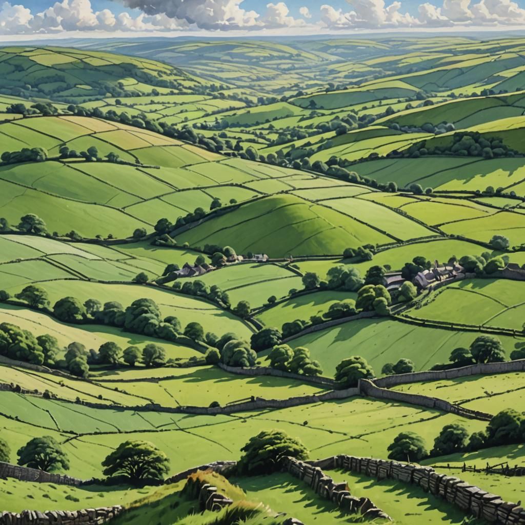 Derbyshire Valley: Idyllic Green Fields and Rolling Hills