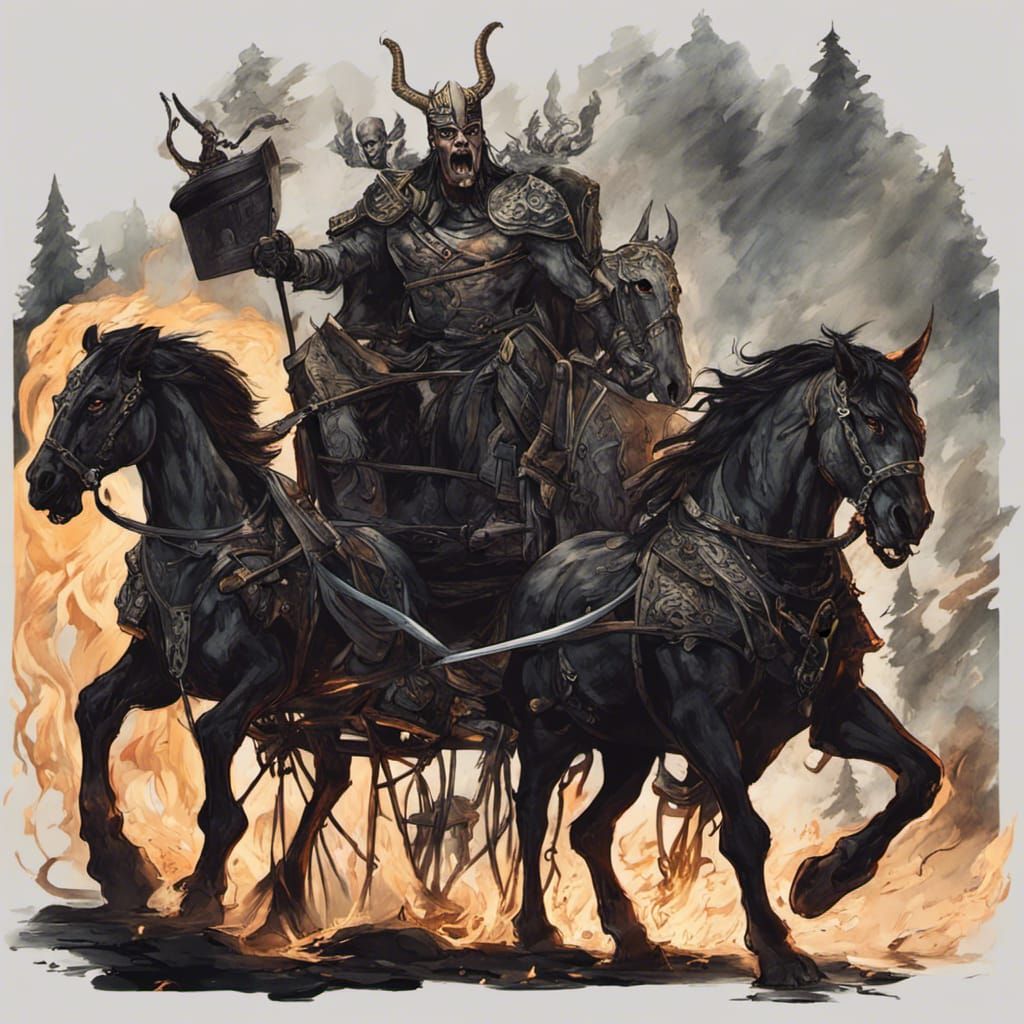 Loki as Viking Warrior in Zombie Horse Chariot