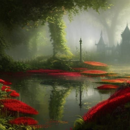 High Gothic Victorian Flower Garden in Spring Sunlight