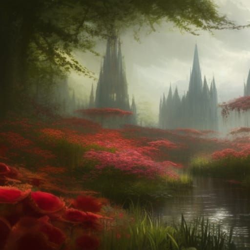 High Gothic Victorian Garden in Crimson Flower Forest