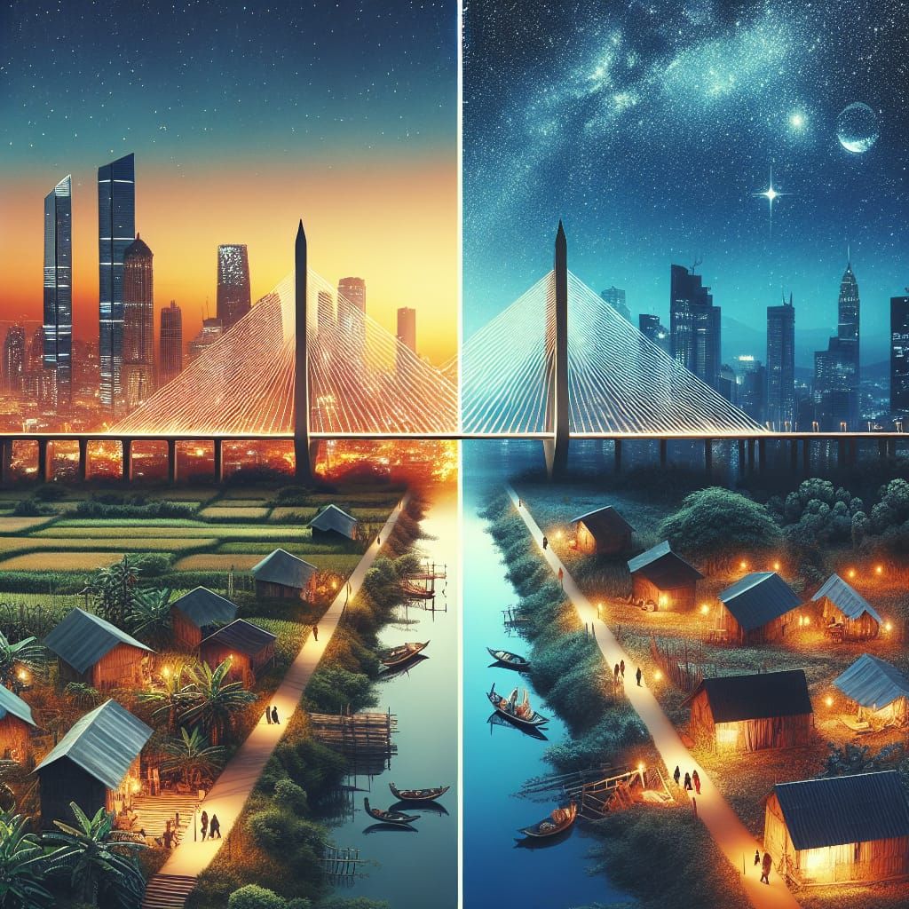 Bridging Worlds: Day and Night Collage