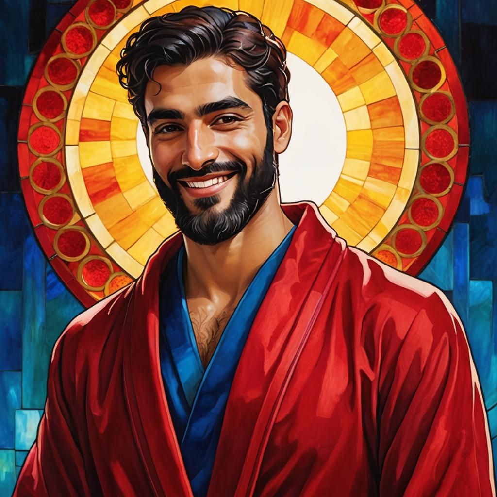 Cheerful Man in Stained Glass Neo-Impressionist Portrait