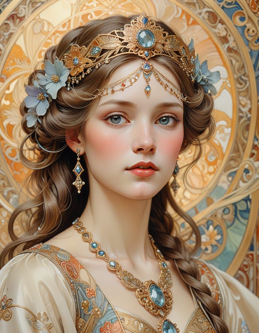 Regal Queen Portrait in Art Nouveau Style
