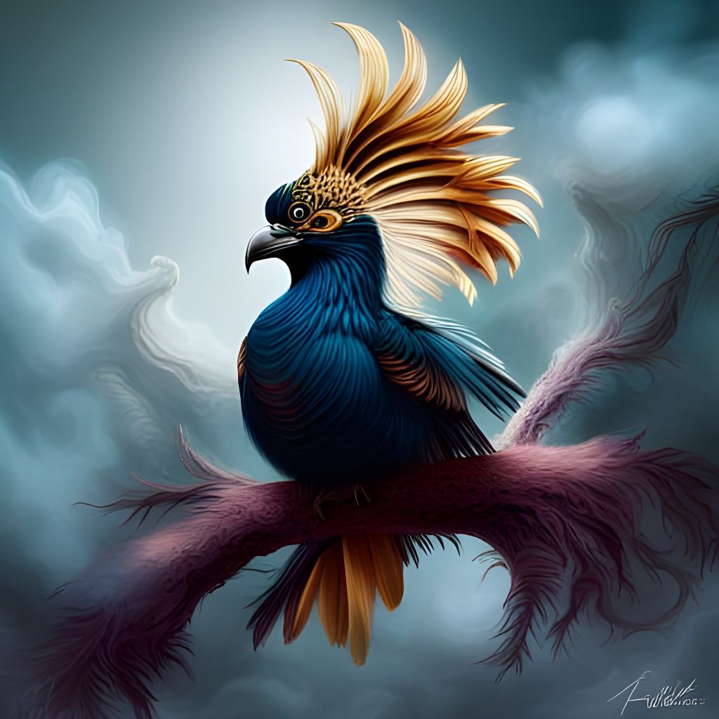 Regal Exotic Bird with Jeweled Plumage, Digital Art