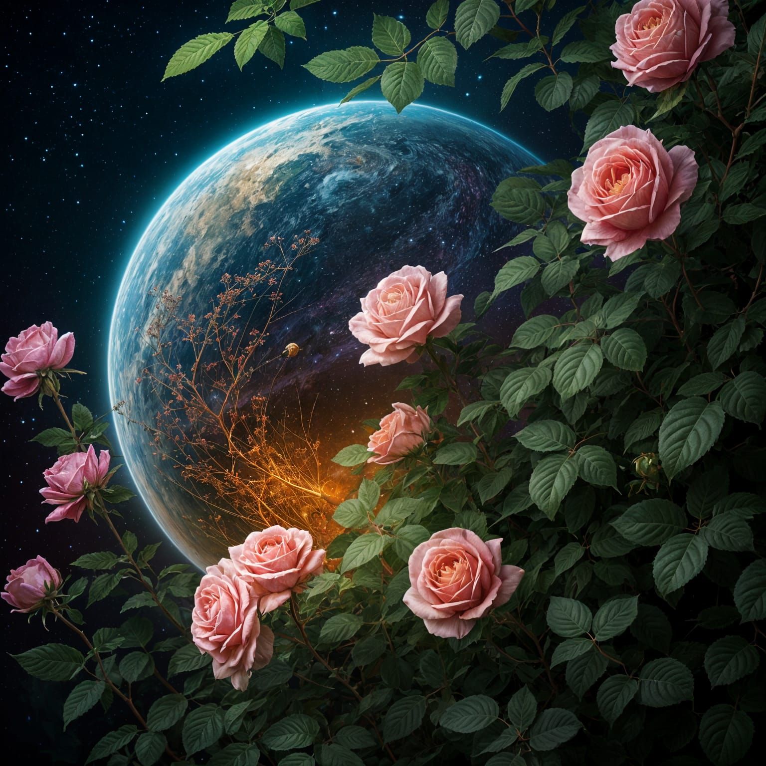 Botanical Tangle in Astral Holographic Illustration