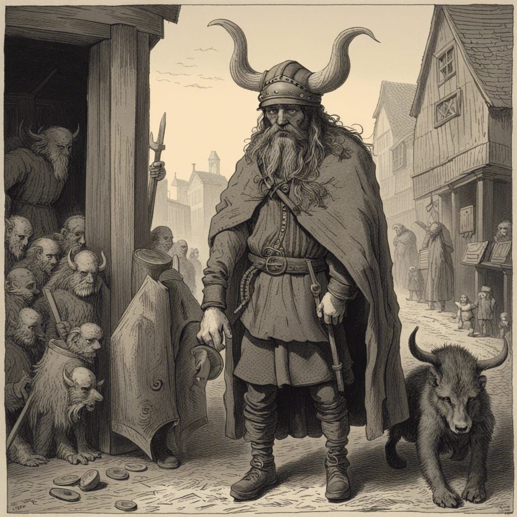 Medieval Viking Merchant with Shop Furniture