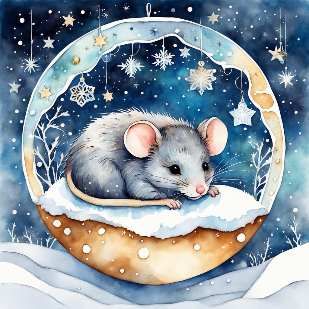 Whimsical Watercolor Winter Wonderland Scene